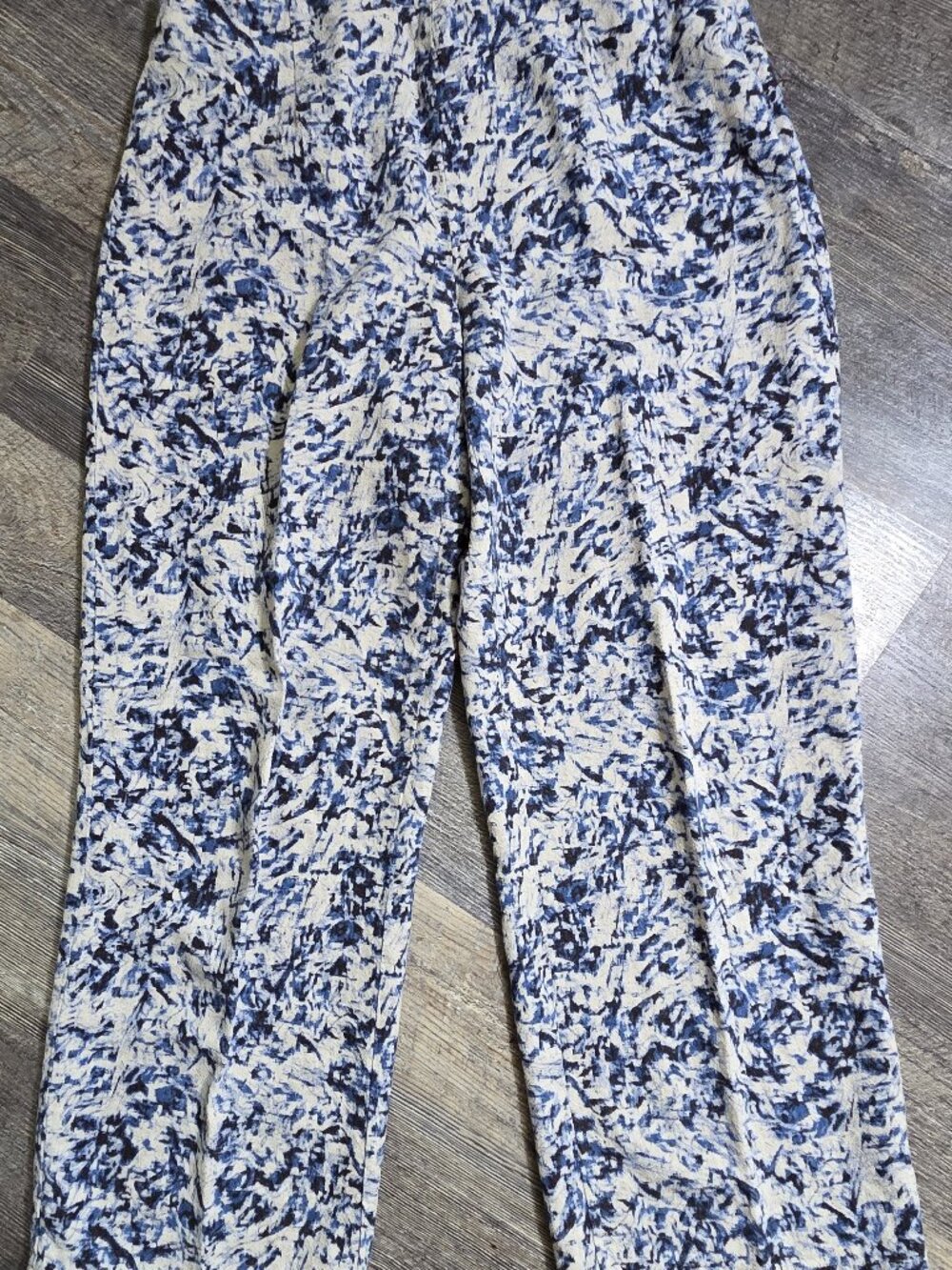 J.Jill Linen Pants Beige & Blue Abstract Artsy Print Side Zipper Sz 6